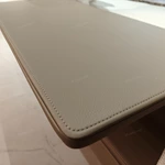 Modern Large-Scale Modular Sectional Sofa with Integrated Leather Side Tables, Premium Textured Fabric & Leather-Wrapped Base